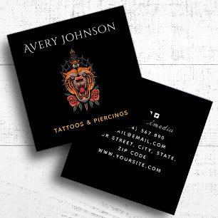 Carte De Visite Carré Tatouage Moderne & Piercing Tigre Animal Sauvage d