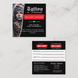 Carte De Visite Carré Tattoo Referral Card Template | Tattoo a Friend 
