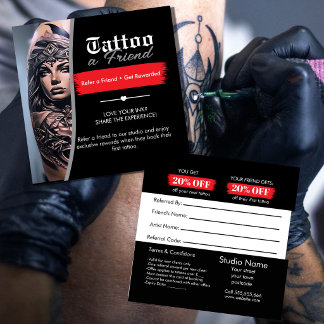 Carte De Visite Carré Tattoo Referral Card Template | Tattoo a Friend 