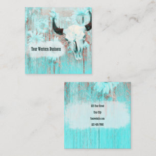 Carte De Visite Carré Taureau Rustique Turquoise Ouest Taureau Taureau S