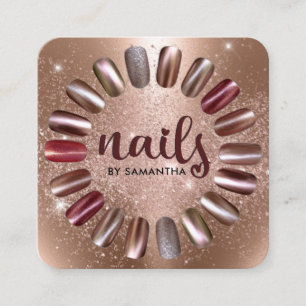Carte De Visite Carré Technicien-ongle Rose Gold Sparkly
