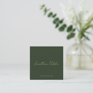 Carte De Visite Carré Tendance Élégant Vert Foncé Texte Doré Manuscrit