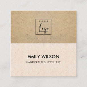 CARTE DE VISITE CARRÉ TERRACOTTE ROSE BLANC TEXTURE LOGO CODE QR