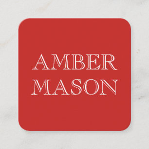 Carte De Visite Carré Texte classique Simple Minimaliste Rouge Noir