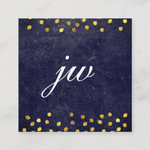 Carte De Visite Carré texture bleu chic avec taches dorées monogramme