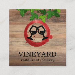 Carte De Visite Carré Texture bois / Verre à vin   Vignes