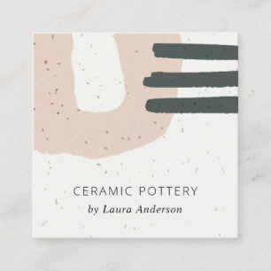 CARTE DE VISITE CARRÉ TEXTURE CÉRAMIQUE ABSTRAITE CHIC PEACH PINK SPECK