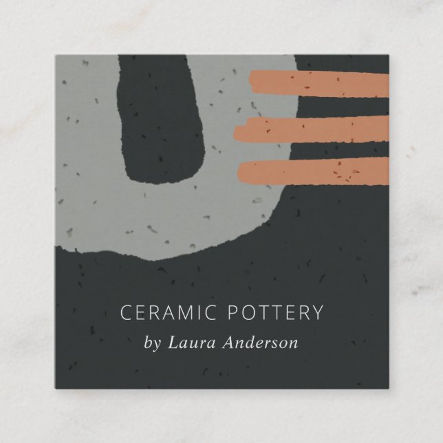 CARTE DE VISITE CARRÉ TEXTURE CÉRAMIQUE ABSTRAITE POUSSIÈRE EN GRAS NOIR (Devant)