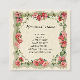 Carte De Visite Carré Thème de mariage vintage, roses et fleurs roses