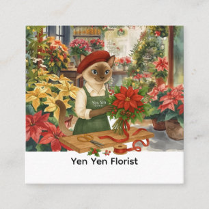 Carte De Visite Carré Thème de Noël fleuriste arrangeant des fleurs