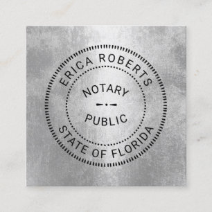 Carte De Visite Carré Timbre Notaire d'État professionnel Argent modern