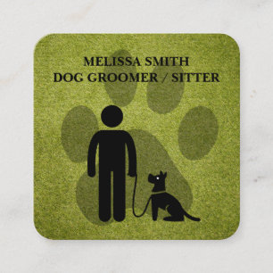 Carte De Visite Carré Toiletteur de chiens   Entraîneur   Pattes   Gazon