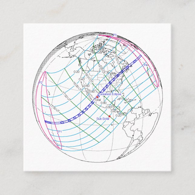 Carte De Visite Carré Total Solaire Eclipse 2024 Global Path (Devant)