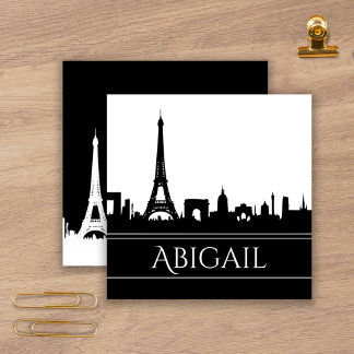 Carte De Visite Carré Tour Eiffel Paris Skyline noir & blanc