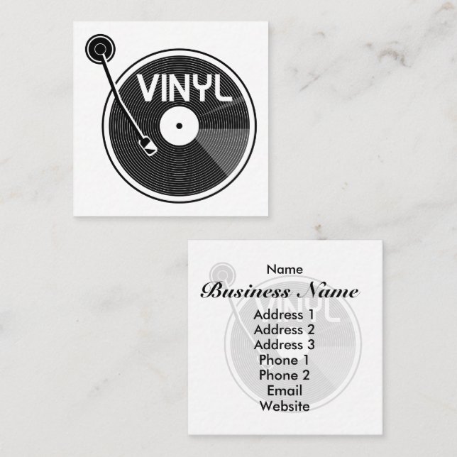 Carte De Visite Carré Tourne-disque Retro Vinyl Record (Devant / Derrière)