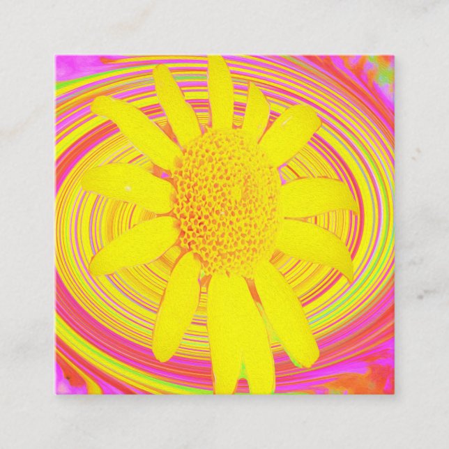 Carte De Visite Carré Tournesol jaune sur une spirale psychédélique (Devant)