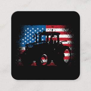 Carte De Visite Carré Tractor USA Drapeau design pour Patriotic Farmer