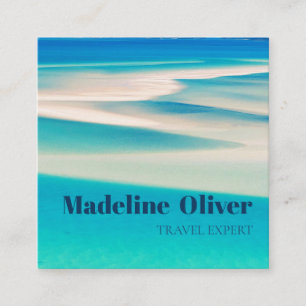 Carte De Visite Carré Travel Ocean Beach Sea Aqua Blue QR Business