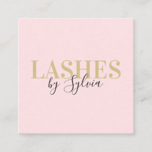 Carte De Visite Carré Trendy blush rose et or lashes chic script font