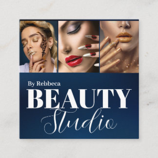 Carte De Visite Carré Trendy chic modern QR code nails photo Blue