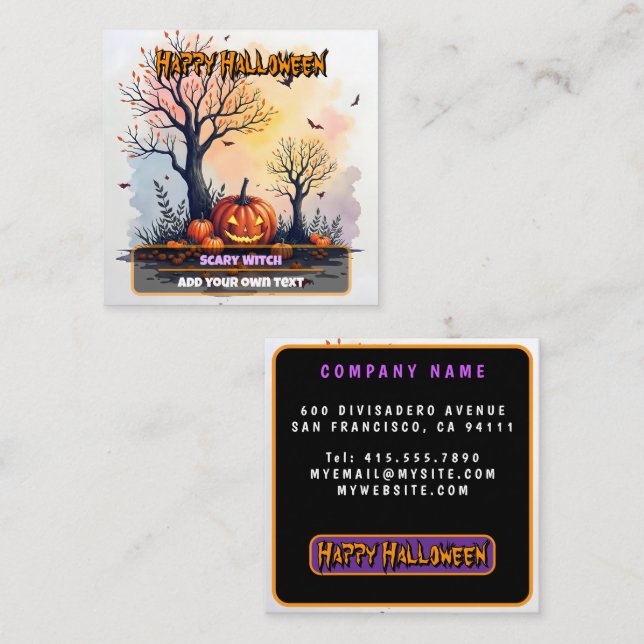 Carte De Visite Carré Trendy Halloween Spooky Cute Collection (Devant / Derrière)