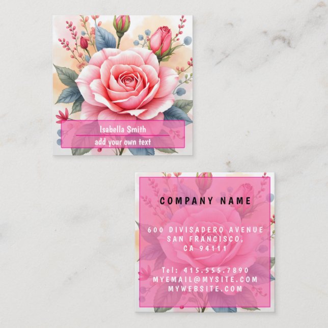Carte De Visite Carré Trendy Luxury Pink Roses Beautiful Collection (Devant / Derrière)