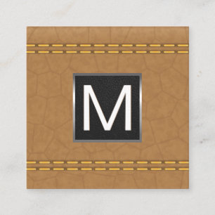 Carte De Visite Carré Triage métallique monogramme   Cuir Tan Double Tra