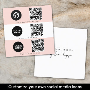Carte De Visite Carré Triple Icon QR Code personnalisé Médias sociaux ro