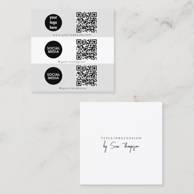 Carte De Visite Carré Triple Icon QR Code Social Media Logo Modèle (Devant / Derrière)