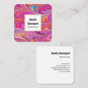 Carte De Visite Carré Trippy rose et orange design Tourbillonnant