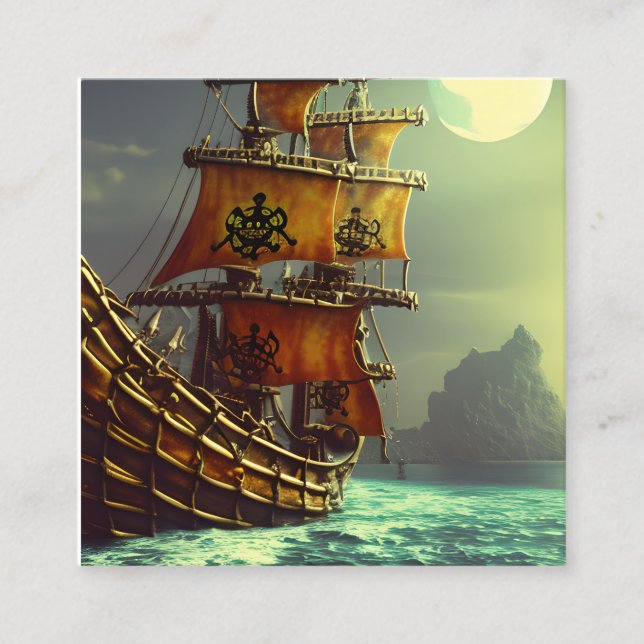 Carte De Visite Carré Triptyque Whimsical Pirate Ship (Devant)