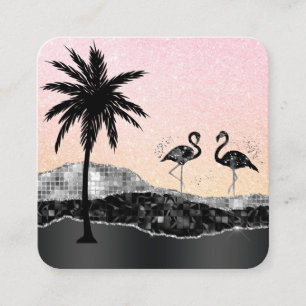 Carte De Visite Carré *~* Tropical Crystal Agate Palm Tree Flamant rose