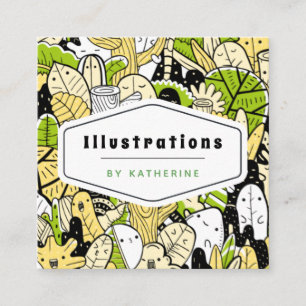 Carte De Visite Carré Tropical Funky Kawaii Forest Graphic Designer Leaf