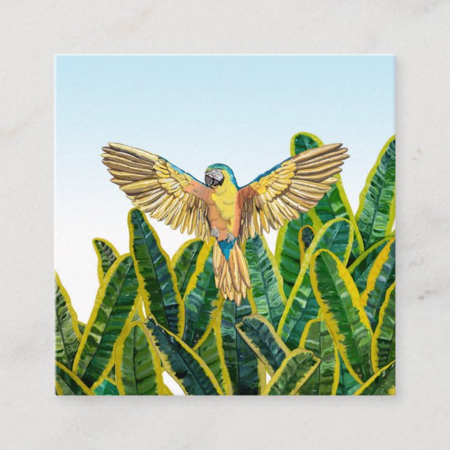 Carte De Visite Carré Tropical Summer Yellow Parrot Bird Banana Feuilles (Devant)