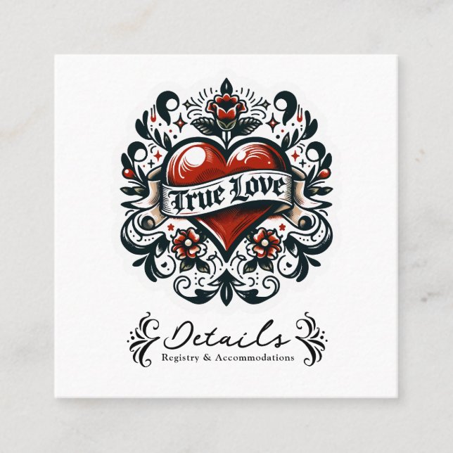 Carte De Visite Carré True Love Heart Tattoo Sticker Détails du Mariage (Devant)