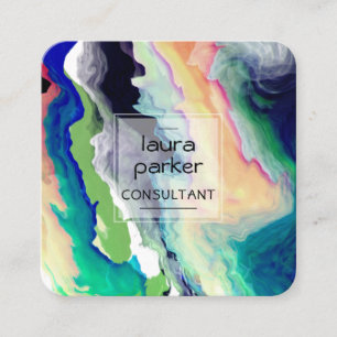 Carte De Visite Carré Turquoise Beach Aquarelle Abstraite Splatter Art S