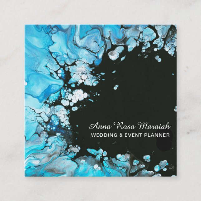 Carte De Visite Carré *~* Turquoise Black Mariage Beauty Abstrait (Devant)