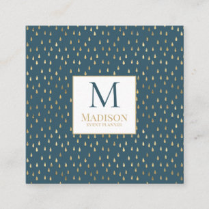 Carte De Visite Carré Turquoise Green Gold Raindrop Moderne Monogramme t