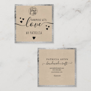 Carte De Visite Carré Typographie d'amour artisanale argent