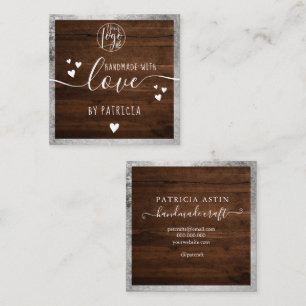Carte De Visite Carré Typographie d'amour artisanale logo rustique en bo