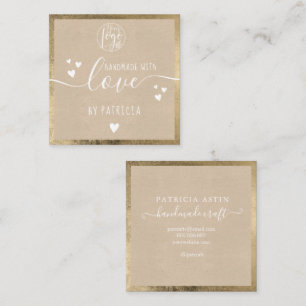 Carte De Visite Carré Typographie d'amour artisanale logo rustique or kr