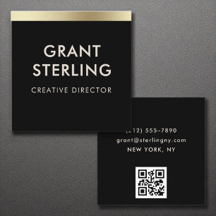 Carte De Visite Carré Typographie minimaliste de l'or noir Code QR