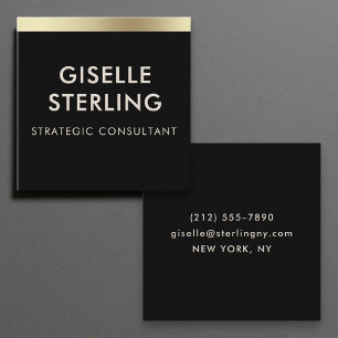 Carte De Visite Carré Typographie minimaliste moderne Black Gold Luxury