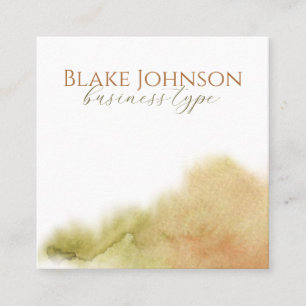 Carte De Visite Carré Typographie moderne de l'aquarelle verte orange