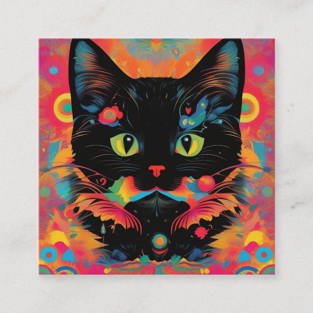 Carte De Visite Carré Un chat noir a été considéré comme un signe de bon (Devant)