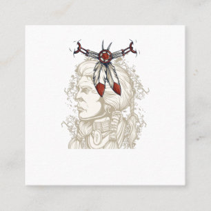 Carte De Visite Carré une belle amérindienne et une neckla à plumes