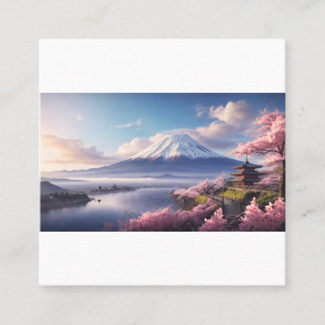 Carte De Visite Carré Une fantastique peinture à l'huile du Mont Fuji (Devant)