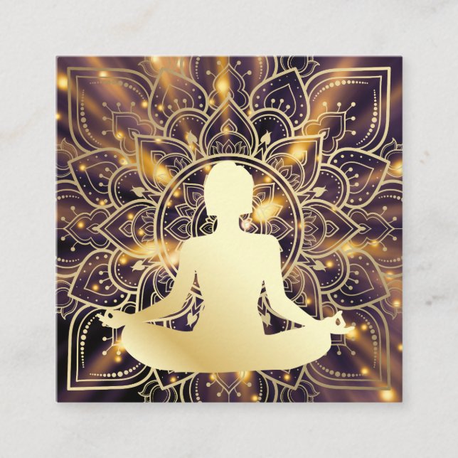 Carte De Visite Carré Une femme en train de méditer | Motif Mandala (Devant)