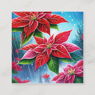 Carte De Visite Carré Une pluie douce de fleurs de poinsettia rouges et 