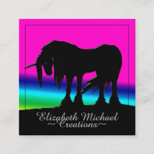 Carte De Visite Carré Unicorne noire mystique (arc-en-ciel)
